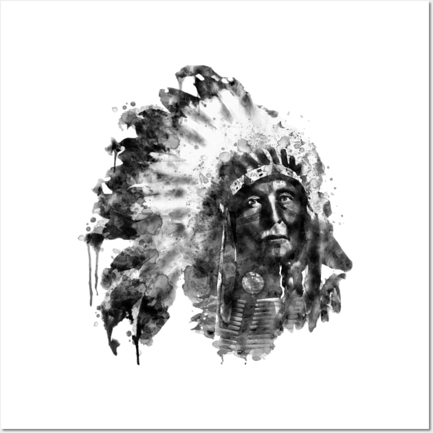 Native American Chief Black and White Wall Art by Marian Voicu